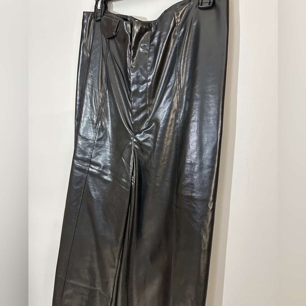 Boutique Faux Vegan Leather Wide Leg Black High Waist Pants Womens‎ Size Large